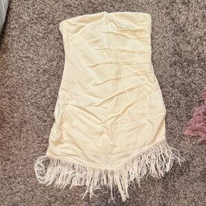 White Strapless Fringe Dress